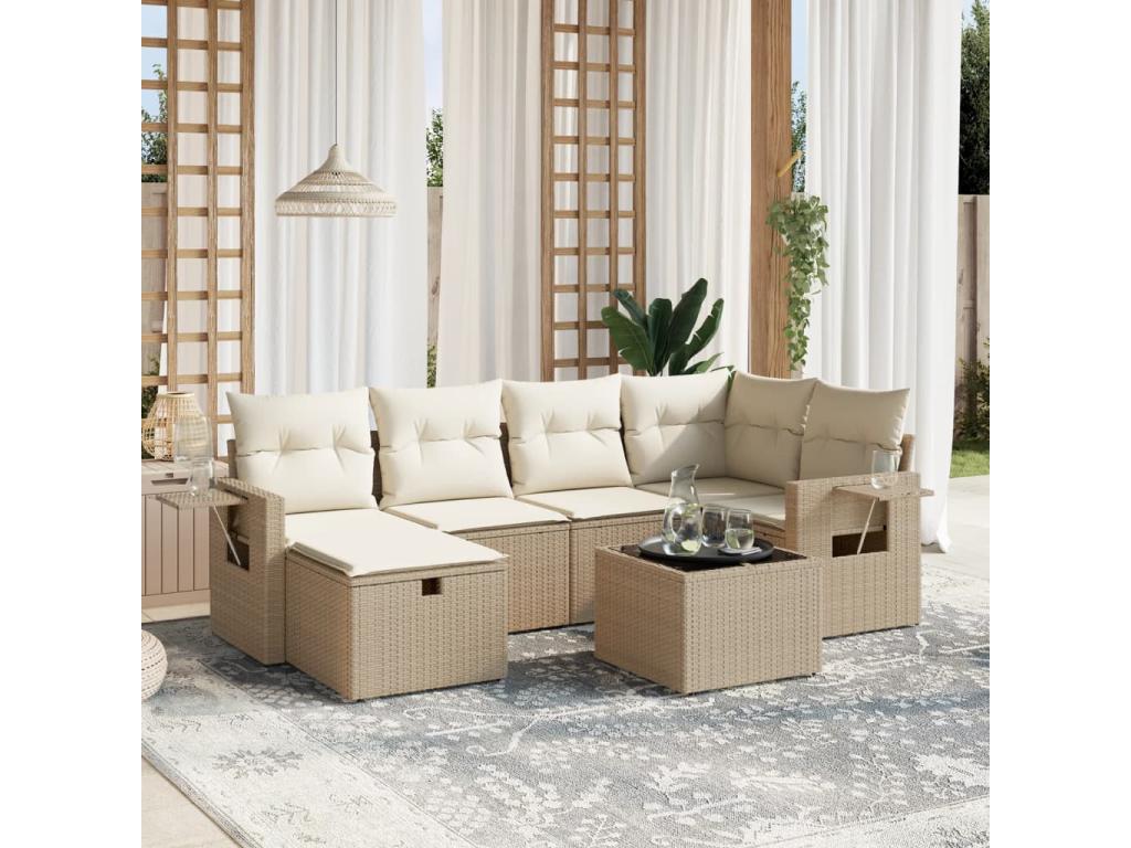 Set di mobili da esterno in vimini intrecciato in resina beige