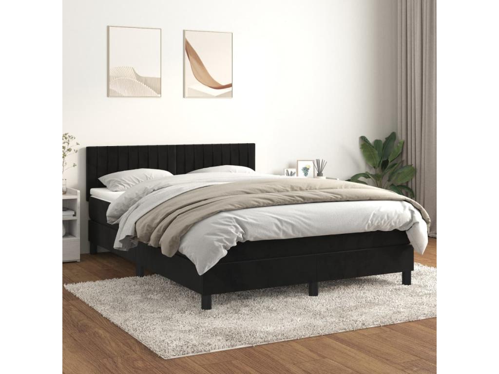 Struttura letto in velluto nero con materasso, 140 x 200 cm