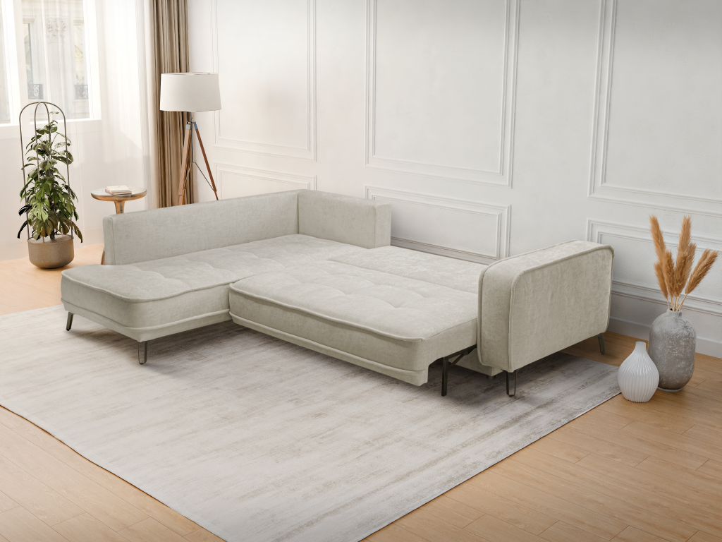 Divano letto trasformabile in tessuto beige