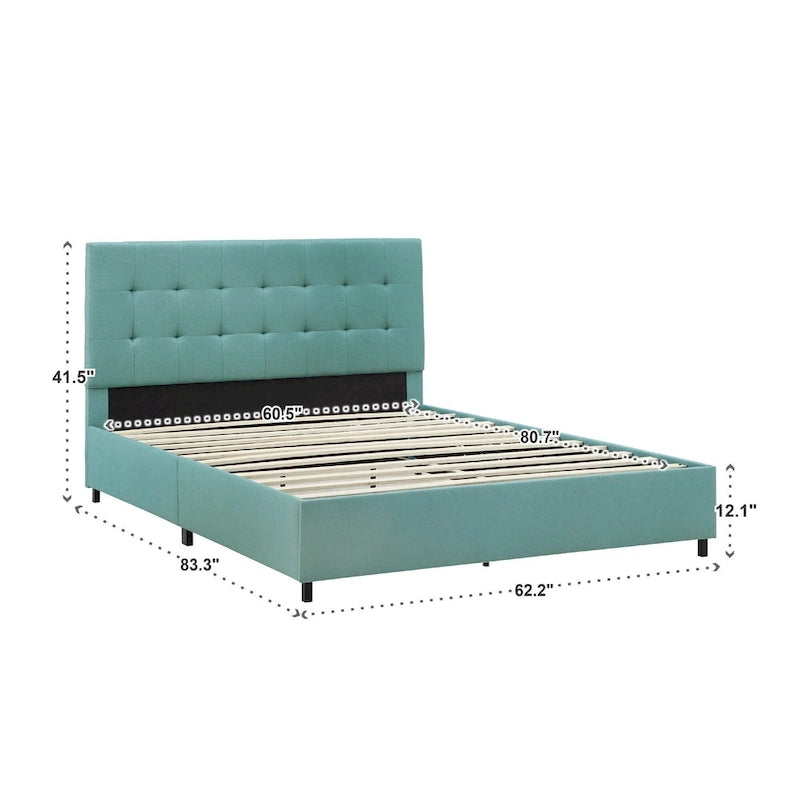 Letto matrimoniale con piattaforma, testiera imbottita, 105 cm di altezza, imbottito, senza box spring, piedini neri, mobili per camera da letto, lunghezza 210 cm