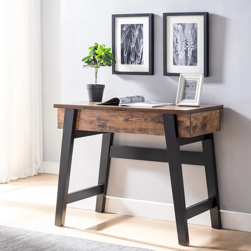 Scrivania moderna da 36" con piano sollevabile, scrivania per ufficio domestico, vassoio regolabile con spazio nascosto, 31"H x 36"W x 20"D, legno anticato, rovere bianco
