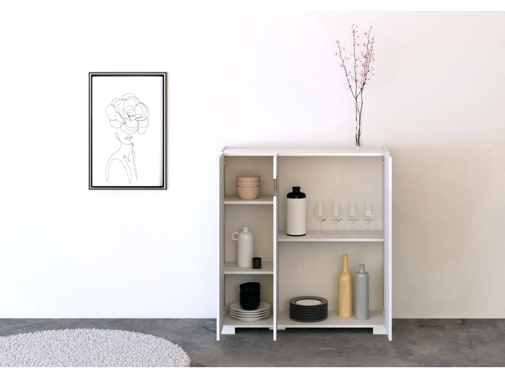 Credenza bianca a 3 ante, 103 x 35 x 110 cm