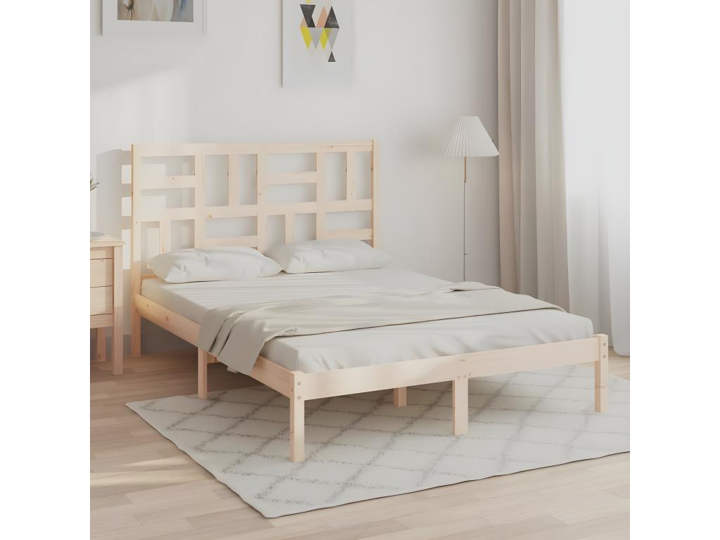 Struttura letto in legno massello marrone con materasso, 140 x 200 cm