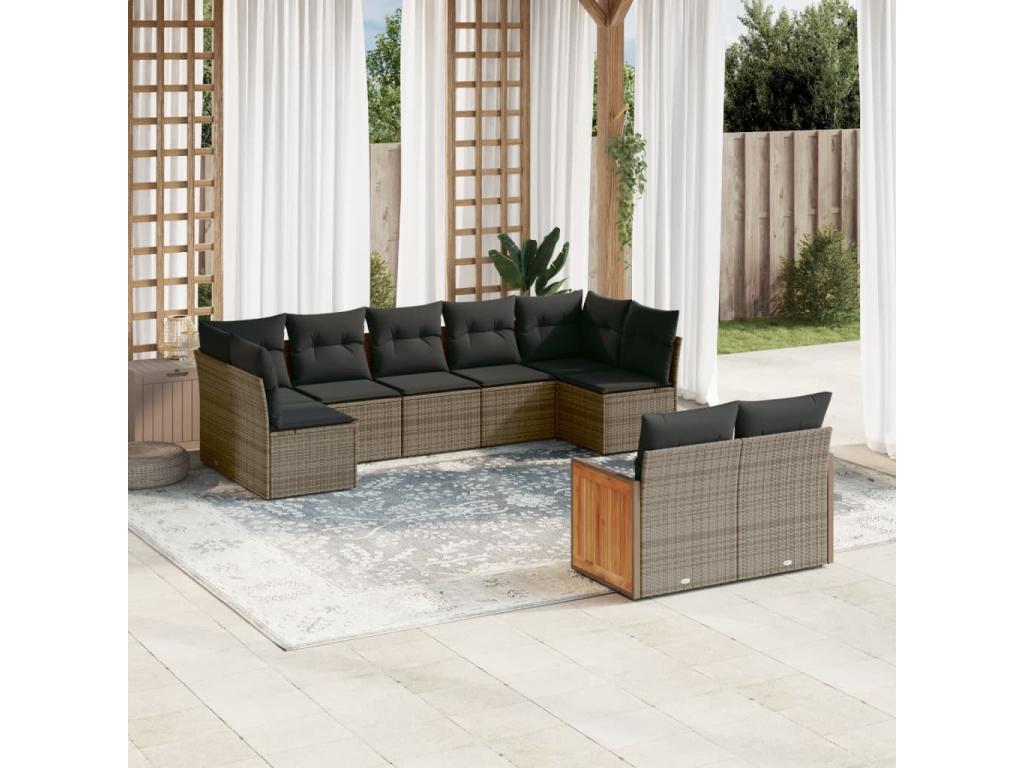 Set di mobili da esterno in vimini intrecciato in resina grigia