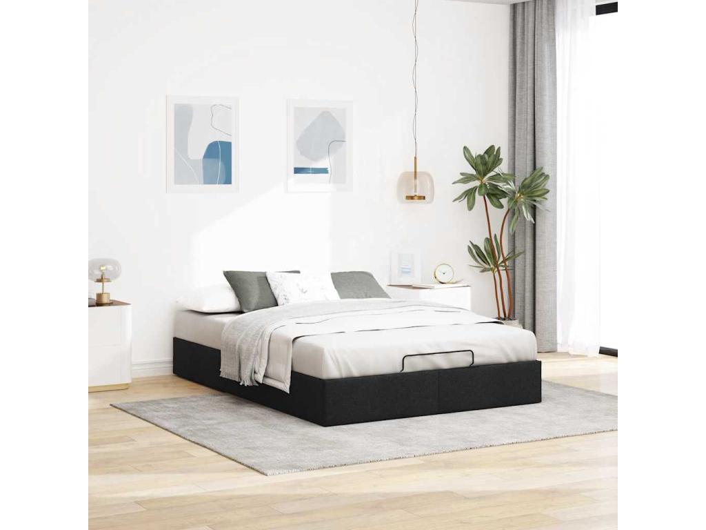 Struttura letto in tessuto nero con materasso, 140 x 190 cm