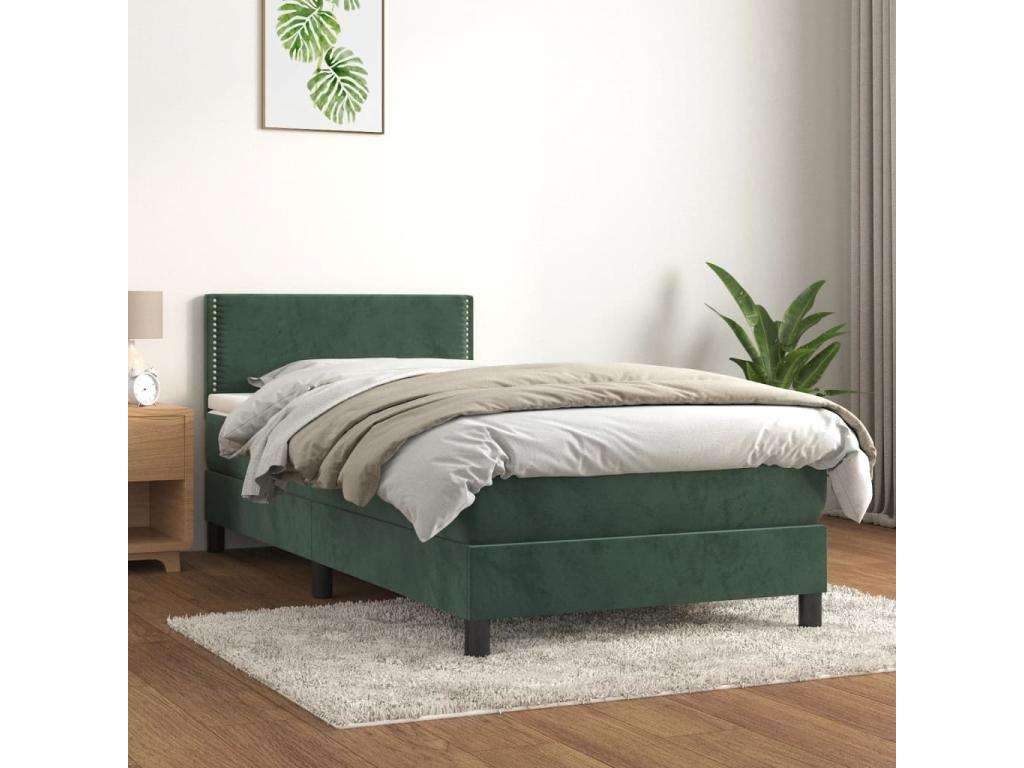 Struttura letto in velluto verde con materasso, 80 x 200 cm