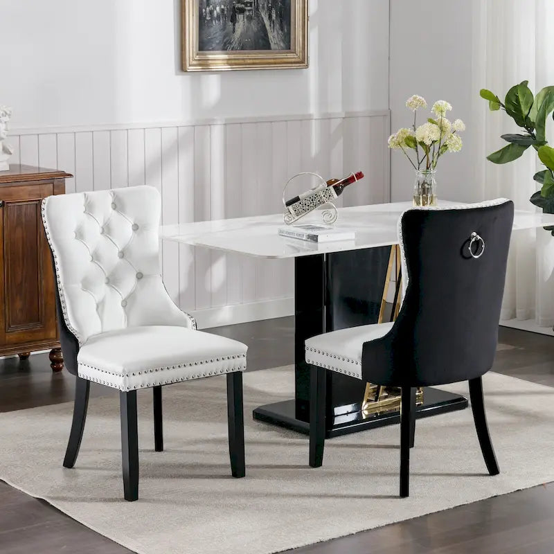 Set di 2 sedie da pranzo con schienale alto, sedie da cucina imbottite in similpelle, sedia laterale con maniglia posteriore e gambe in legno