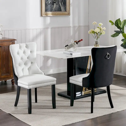 Set di 2 sedie da pranzo con schienale alto, sedie da cucina imbottite in similpelle, sedia laterale con maniglia posteriore e gambe in legno
