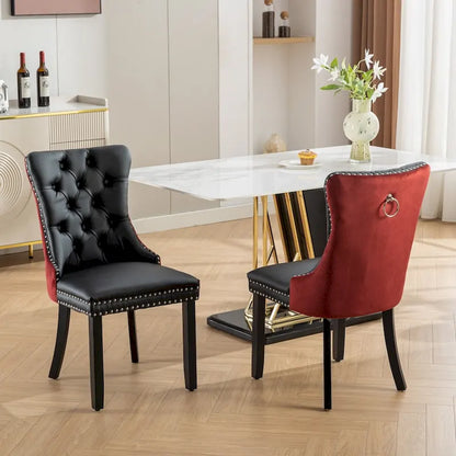 Set di 2 sedie da pranzo con schienale alto, sedie da cucina imbottite in similpelle, sedia laterale con maniglia posteriore e gambe in legno