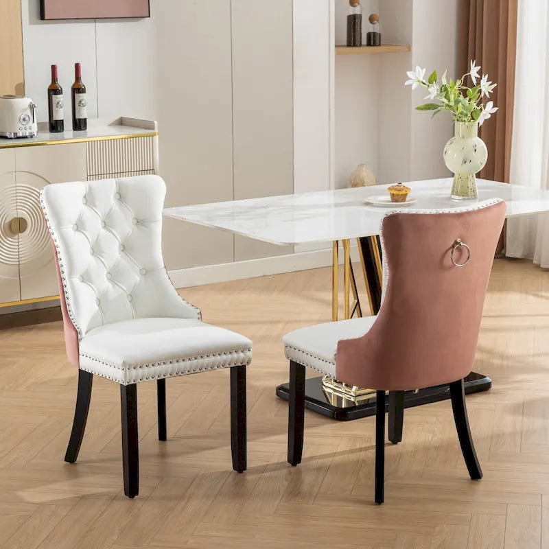 Set di 2 sedie da pranzo con schienale alto, sedie da cucina imbottite in similpelle, sedia laterale con maniglia posteriore e gambe in legno