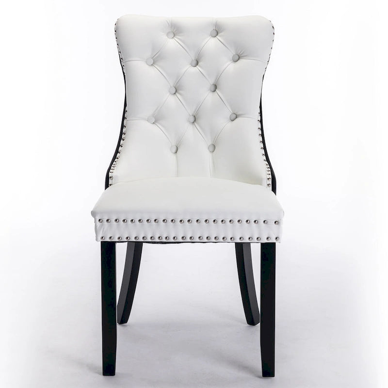 Set di 2 sedie da pranzo con schienale alto, sedie da cucina imbottite in similpelle, sedia laterale con maniglia posteriore e gambe in legno