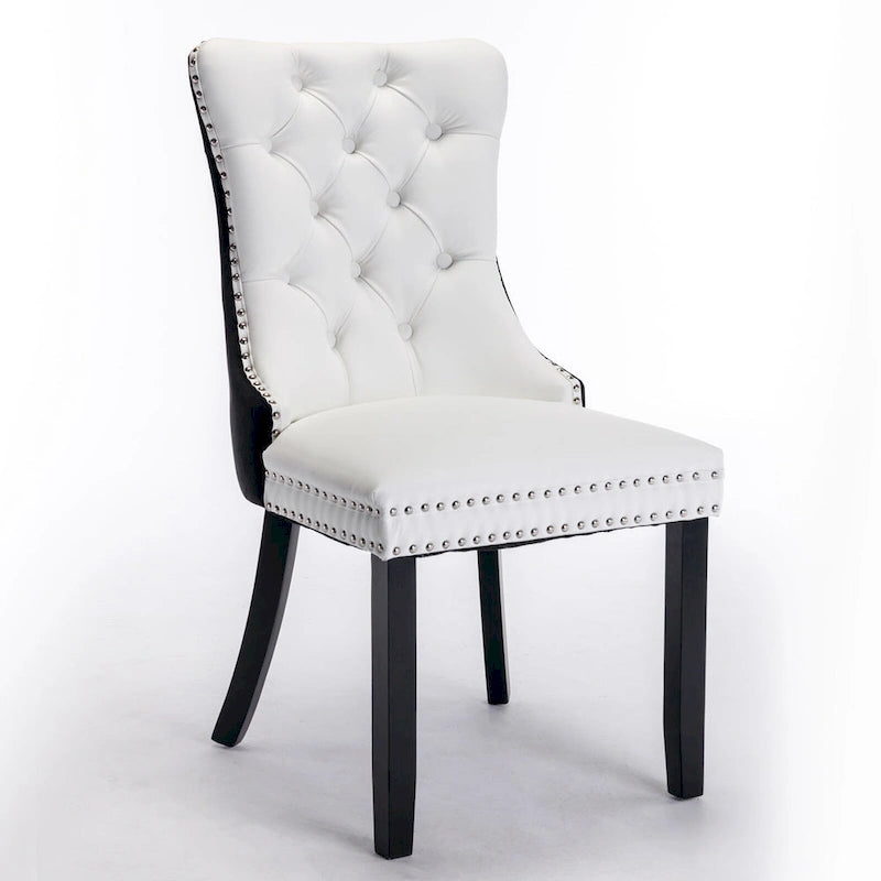 Set di 2 sedie da pranzo con schienale alto, sedie da cucina imbottite in similpelle, sedia laterale con maniglia posteriore e gambe in legno