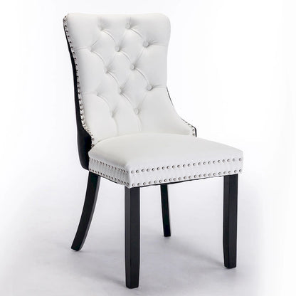 Set di 2 sedie da pranzo con schienale alto, sedie da cucina imbottite in similpelle, sedia laterale con maniglia posteriore e gambe in legno