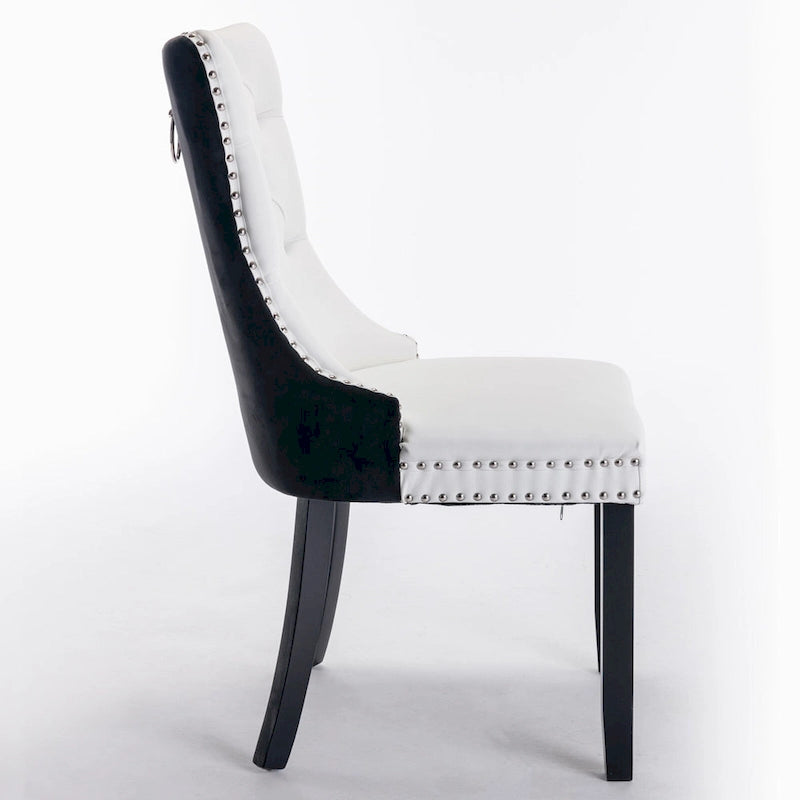 Set di 2 sedie da pranzo con schienale alto, sedie da cucina imbottite in similpelle, sedia laterale con maniglia posteriore e gambe in legno