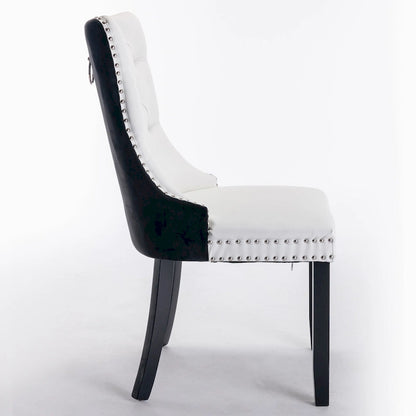 Set di 2 sedie da pranzo con schienale alto, sedie da cucina imbottite in similpelle, sedia laterale con maniglia posteriore e gambe in legno
