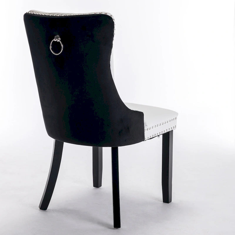 Set di 2 sedie da pranzo con schienale alto, sedie da cucina imbottite in similpelle, sedia laterale con maniglia posteriore e gambe in legno