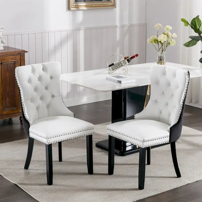 Set di 2 sedie da pranzo con schienale alto, sedie da cucina imbottite in similpelle, sedia laterale con maniglia posteriore e gambe in legno