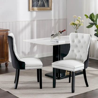 Set di 2 sedie da pranzo con schienale alto, sedie da cucina imbottite in similpelle, sedia laterale con maniglia posteriore e gambe in legno