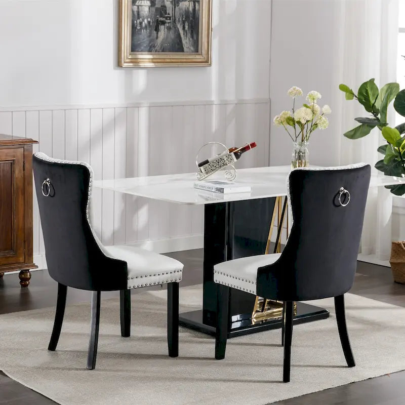Set di 2 sedie da pranzo con schienale alto, sedie da cucina imbottite in similpelle, sedia laterale con maniglia posteriore e gambe in legno