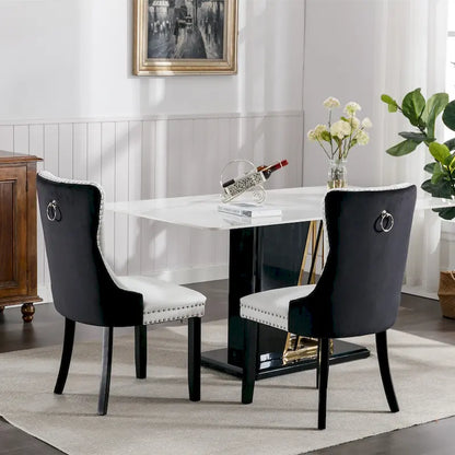 Set di 2 sedie da pranzo con schienale alto, sedie da cucina imbottite in similpelle, sedia laterale con maniglia posteriore e gambe in legno