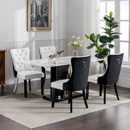 Set di 2 sedie da pranzo con schienale alto, sedie da cucina imbottite in similpelle, sedia laterale con maniglia posteriore e gambe in legno