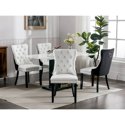 Set di 2 sedie da pranzo con schienale alto, sedie da cucina imbottite in similpelle, sedia laterale con maniglia posteriore e gambe in legno