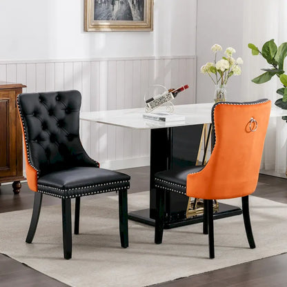 Set di 2 sedie da pranzo con schienale alto, sedie da cucina imbottite in similpelle, sedia laterale con maniglia posteriore e gambe in legno