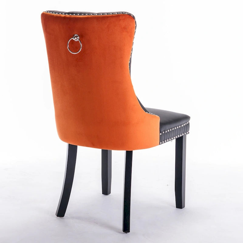 Set di 2 sedie da pranzo con schienale alto, sedie da cucina imbottite in similpelle, sedia laterale con maniglia posteriore e gambe in legno