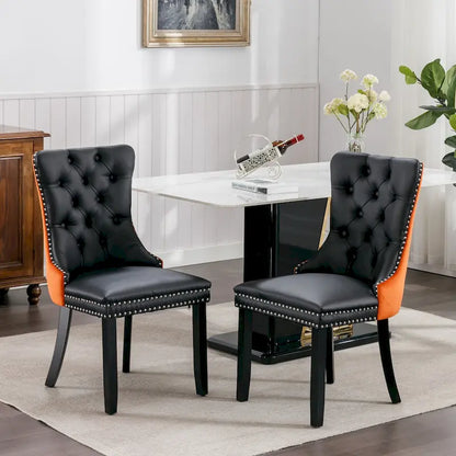 Set di 2 sedie da pranzo con schienale alto, sedie da cucina imbottite in similpelle, sedia laterale con maniglia posteriore e gambe in legno