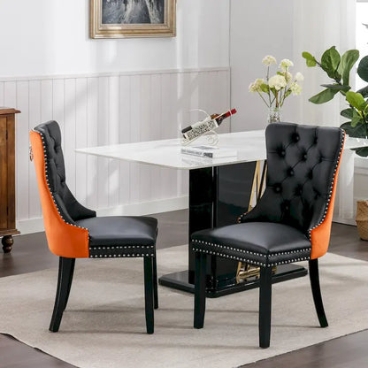 Set di 2 sedie da pranzo con schienale alto, sedie da cucina imbottite in similpelle, sedia laterale con maniglia posteriore e gambe in legno