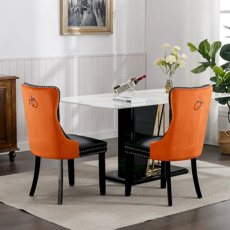 Set di 2 sedie da pranzo con schienale alto, sedie da cucina imbottite in similpelle, sedia laterale con maniglia posteriore e gambe in legno