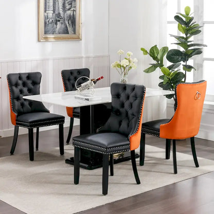 Set di 2 sedie da pranzo con schienale alto, sedie da cucina imbottite in similpelle, sedia laterale con maniglia posteriore e gambe in legno