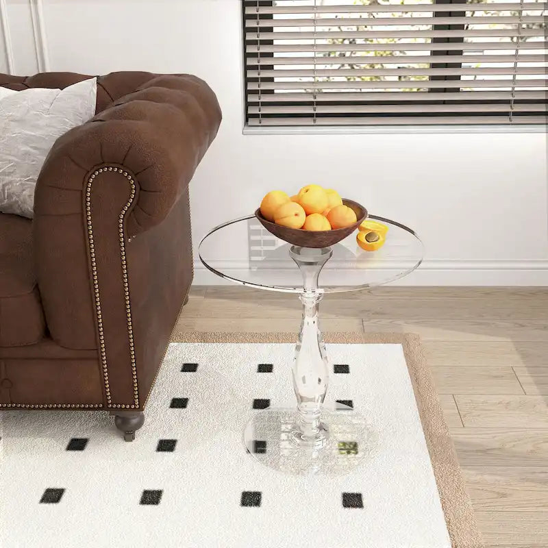 Tavolino rotondo in acrilico trasparente con montante solido, comodino - 18 diam. x 19 h