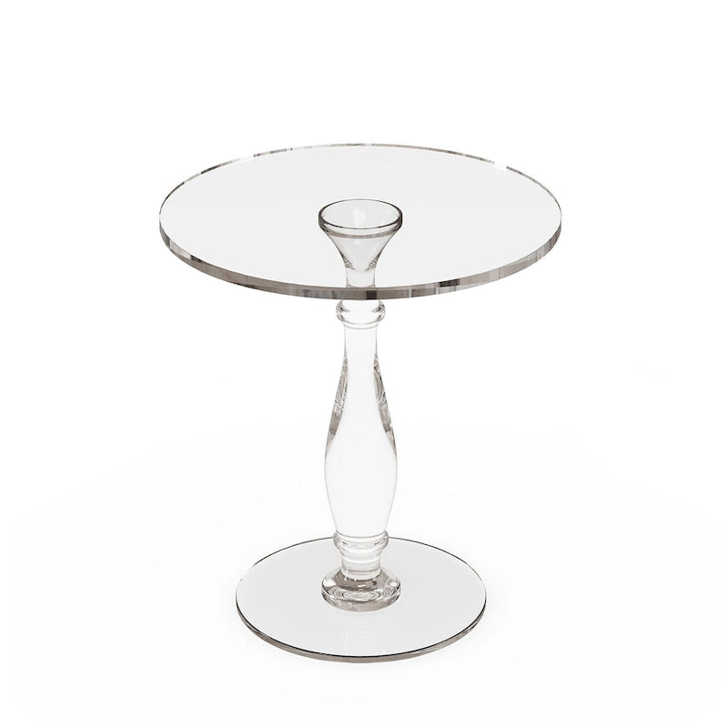Tavolino rotondo in acrilico trasparente con montante solido, comodino - 18 diam. x 19 h