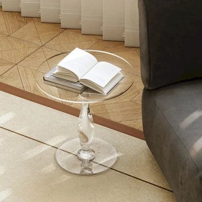 Tavolino rotondo in acrilico trasparente con montante solido, comodino - 18 diam. x 19 h