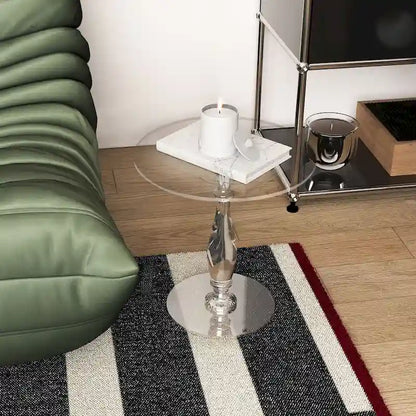 Tavolino rotondo in acrilico trasparente con montante solido, comodino - 18 diam. x 19 h