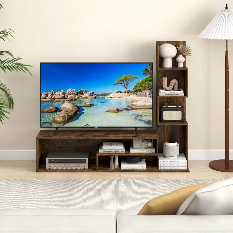 Mobile porta TV a cubo da 57" per TV fino a 50" Cubi portaoggetti marrone rustico Ripiani a L Console multimediale antiribaltamento Centro di intrattenimento