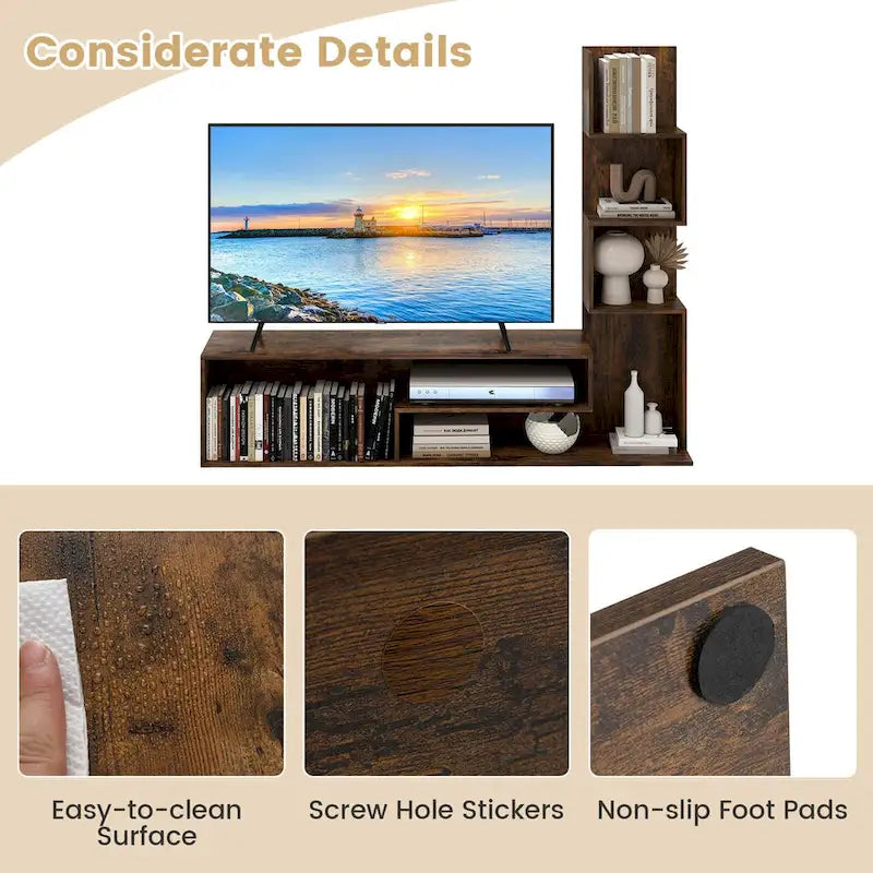 Mobile porta TV a cubo da 57" per TV fino a 50" Cubi portaoggetti marrone rustico Ripiani a L Console multimediale antiribaltamento Centro di intrattenimento