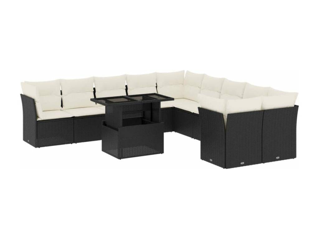 Set di mobili da esterno in vimini intrecciato in resina nera