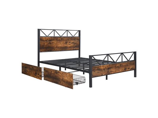 Struttura letto in metallo marrone a 2 cassetti, 140 x 200 cm