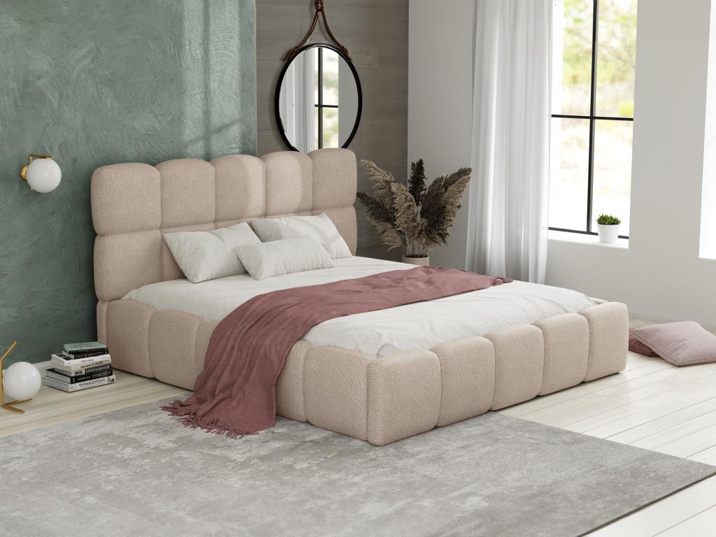 Struttura letto in tessuto bouclé beige, 180 x 200 cm
