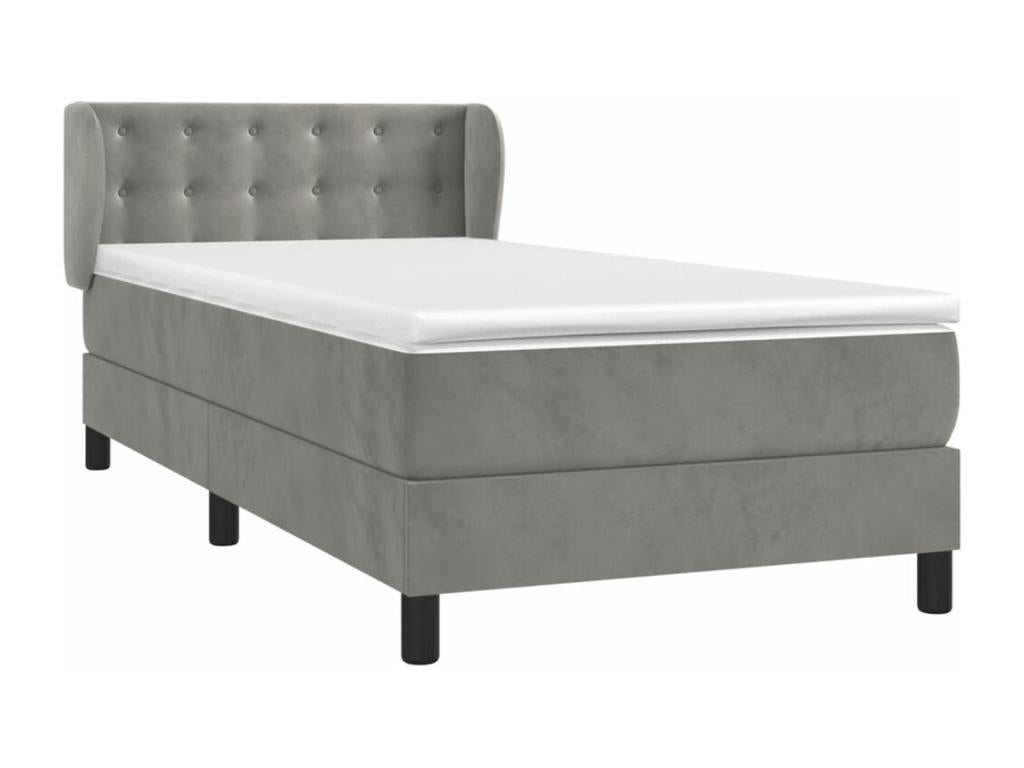 Struttura letto in velluto grigio con materasso, 90 x 190 cm