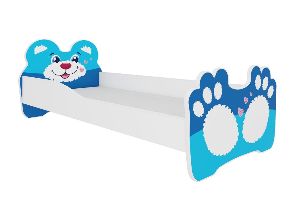 Struttura letto blu con materasso, con contenitore, 70 x 140 cm