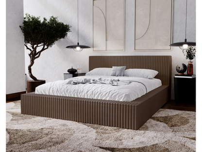 Struttura letto in tessuto marrone con contenitore, 180 x 200 cm