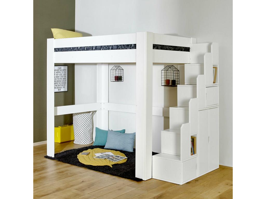 Struttura letto in legno massello naturale con materasso, 90 x 190 cm