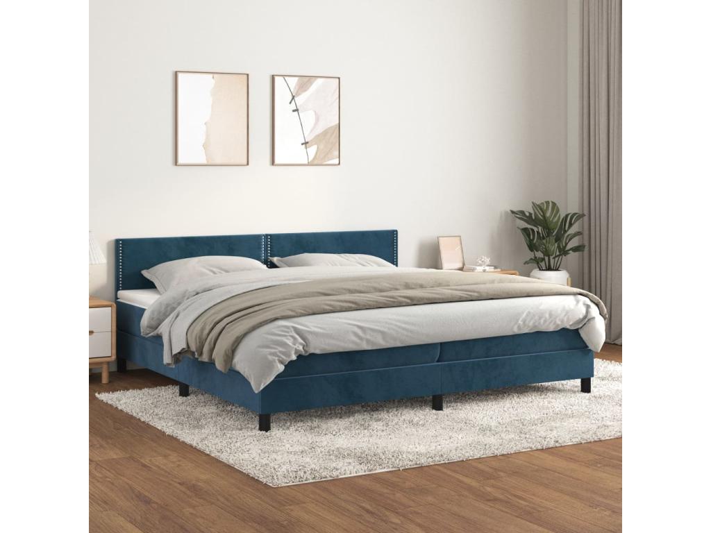 Struttura letto in velluto blu con materasso, 200 x 200 cm