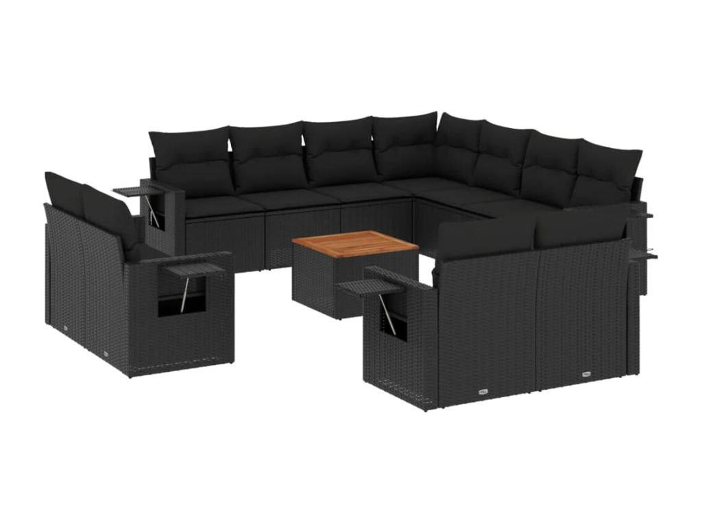 Set di mobili da esterno in vimini intrecciato in resina nera