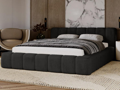 Struttura letto in velluto nero con contenitore, 160 x 200 cm