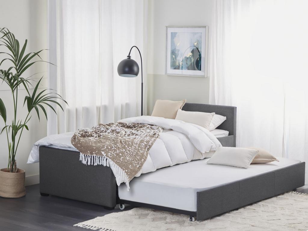Struttura letto in tessuto grigio, 90 x 200 cm