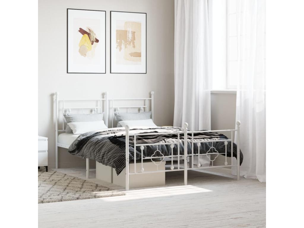 Struttura letto in metallo bianco con materasso, 140 x 190 cm